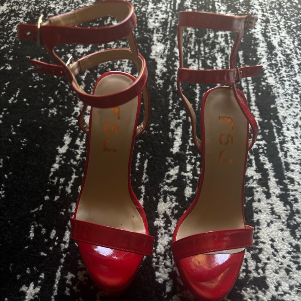 F5J Red Patent Leather Heels with Ankle Strap